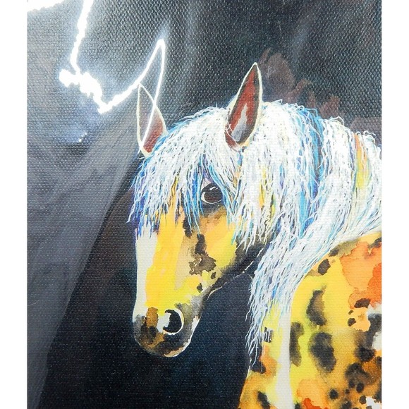 Painted Pony on Indigo Mini Giclee on Canvas 8x8 Clara Nilles - Picture 3 of 5